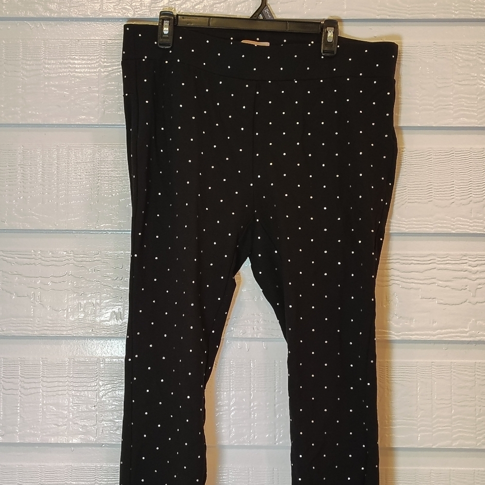 Philosophy 1X Stretch Leggings Ankle Pant M Black Silve Dot Pull On Dress Pants